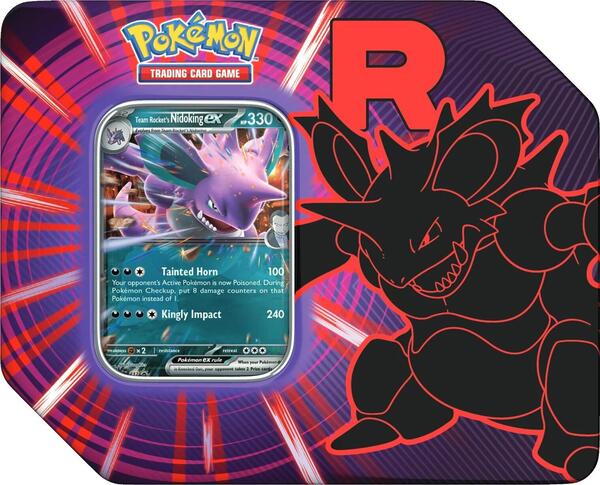Factory-sealed Team Rocket Tin [Team Rocket's Nidoking ex] – Pokémon TCG